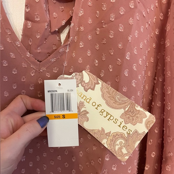 NWT Band of Gypsies Blush Pink V Neck Swiss Dot Blouse - Picture 4 of 6